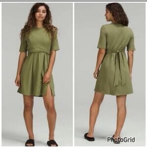 Lululemon Size 12 Knit Dress Tie Front Wrap Short Sleeve Green Olive EUC Women